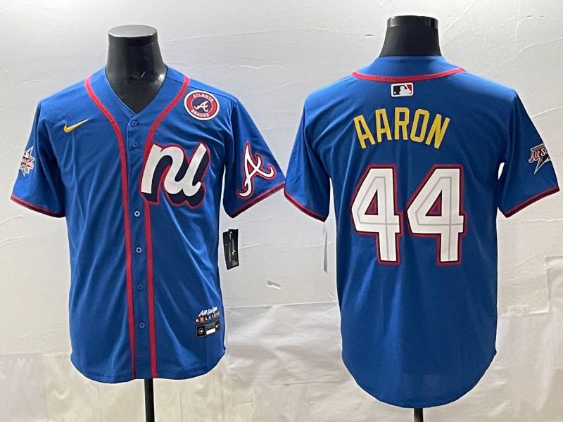 Men 2025 Atlanta Braves 44 Aaron Blue All star Nike MLB Jersey style 03
